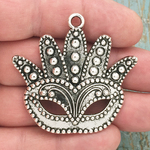 Mardi Gras Mask Pendant in Antique Silver Pewter Extra Large