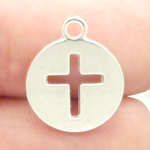 Cutout Cross Charm Disk in Silver Pewter