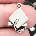 Graduation Cap Charm 3D Antique Silver Pewter with Diploma