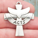 Acts Cross Pendant with Holy Spirit Symbol in Antique Silver Pewter