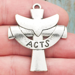 Acts Cross Pendant with Holy Spirit Symbol in Antique Silver Pewter