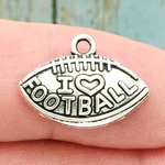 I Love Football Charm Antique Silver Pewter