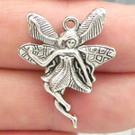 Ornate Fairy Charm in Antique Silver Pewter Medium