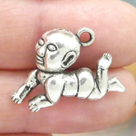 Crawling Silver Baby Charm in Pewter