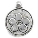 Disk with Flower Charm in Antique Silver Pewter
