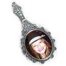 Hand Mirror Oval Photo Charm in Antique Silver Pewter Picture Charm