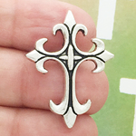 Gothic Cross Charm in Silver Pewter made for Stringing