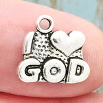 I Love GOD Charm in Antique Silver Pewter
