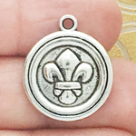 Fleur De Lis Charms for Bracelets Silver Pewter Disk