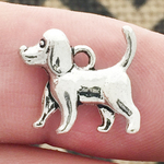 Beagle Dog Charm 3D in Antique Silver Pewter