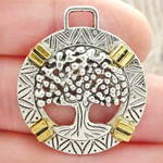 Tree of Life Charms Bulk with Gold Accents in Antique Silver Pewter