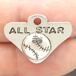 All Star Baseball Charms Bulk in Antique Silver Pewter