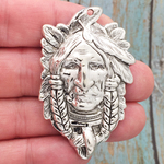 Indian Chief Head Pendant Silver Pewter