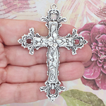 Large Ornate Cross Pendant in Antique Silver Pewter