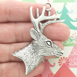 Large Silver Deer Head Pendant in Antique Pewter