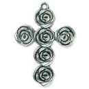 Large Rose Cross Pendant in Antique Silver Pewter