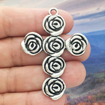 Rose Cross Pendants Wholesale in Silver Pewter