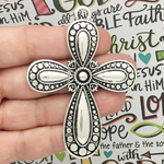 Large Flat Bead Cross Pendant in Silver Pewter