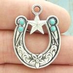 Turquoise Horseshoe Charms Bulk Silver Pewter