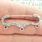 3 Loop Charm Holder Brooch Pin in Silver Pewter