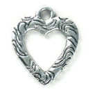Ornate Open Heart Charm in Antique Silver Pewter Small