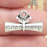 Graduation Diploma Charm Silver Pewter