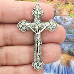 Crucifix Cross Charm in Antique Silver Pewter Medium