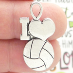 I Love Volleyball Charms Bulk in Antique Silver Pewter
