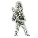 Player of Baseball Charm in 3D Antique Silver Pewter