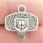 Backboard Basketball Charm in Antique Silver Pewter