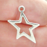Cut Out Star Charms Bulk in Antique Silver Pewter Small