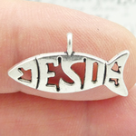 Christian Jesus Fish Symbol Charm in Silver Pewter