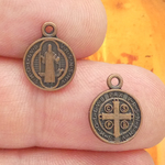 Tiny St Benedict Charm in Antique Copper Pewter