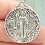 Large St Benedict Medal Silver Pewter