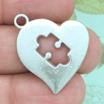 Heart with Cutout Puzzle Charm Antique Silver Pewter
