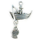 Fisherman's Charm with Boat in Antique Silver Pewter