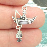 Fisherman's Charm with Boat in Antique Silver Pewter