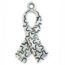 Autism Awareness Ribbon Puzzle Charm Silver Pewter Medium