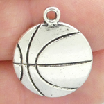 Flat Basketball Charms Wholesale in Silver Pewter Medium