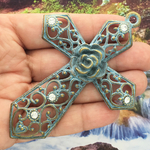 Rose Cross Pendants Bulk in Gold Oxidized Pewter