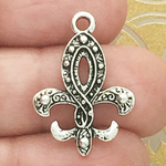 Ornate Fleur De Lis Charm Silver Pewter Small