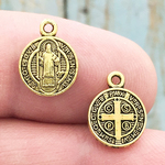 St Benedict Medal Charms Wholesale Gold Pewter Tiny
