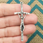 Papal Crucifix Cross Charm in Antique Silver Pewter Large