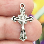 Crucifix Cross Charm in Antique Silver Pewter Small