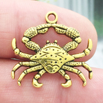 Detailed Crab Charm in Antique Gold Pewter Small
