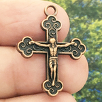 Orthodox Crucifix Cross Charm in Antique Bronze Copper Pewter Small