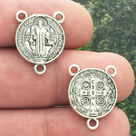 St Benedict Medal Rosary Center in Antique Silver Pewter
