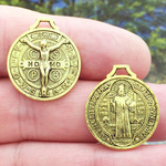 St Benedict Medal Pendant with Crucifix in Gold Pewter 