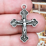 Orthodox Crucifix Cross Charms Wholesale in Antique Silver Pewter
