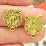 St Benedict Medal Rosary Center in Antique Gold Pewter